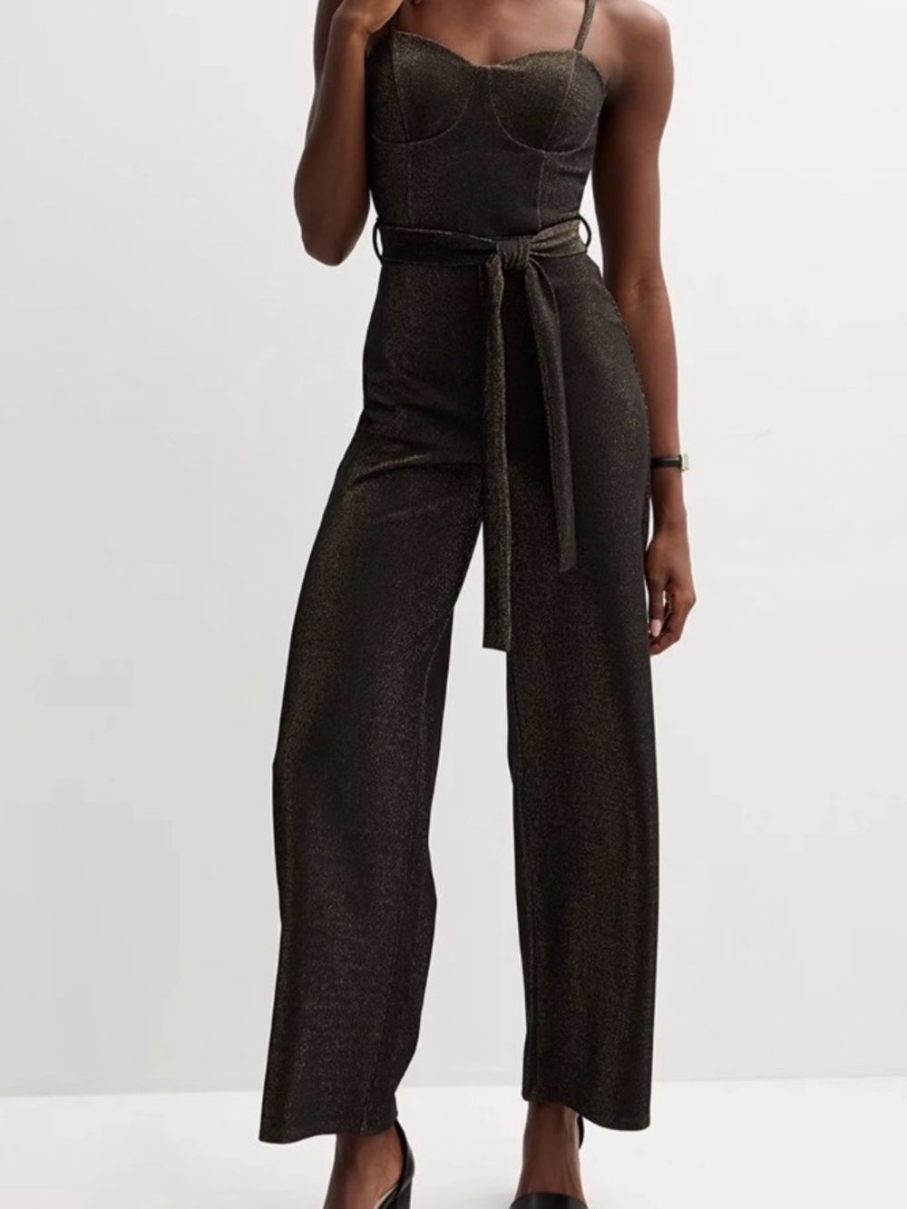 Madden Girl Black Metallic Wide Leg Jumpsuit Womens XS Sparkle Evening